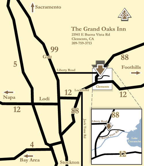 Map to the Grand Oaks Inn